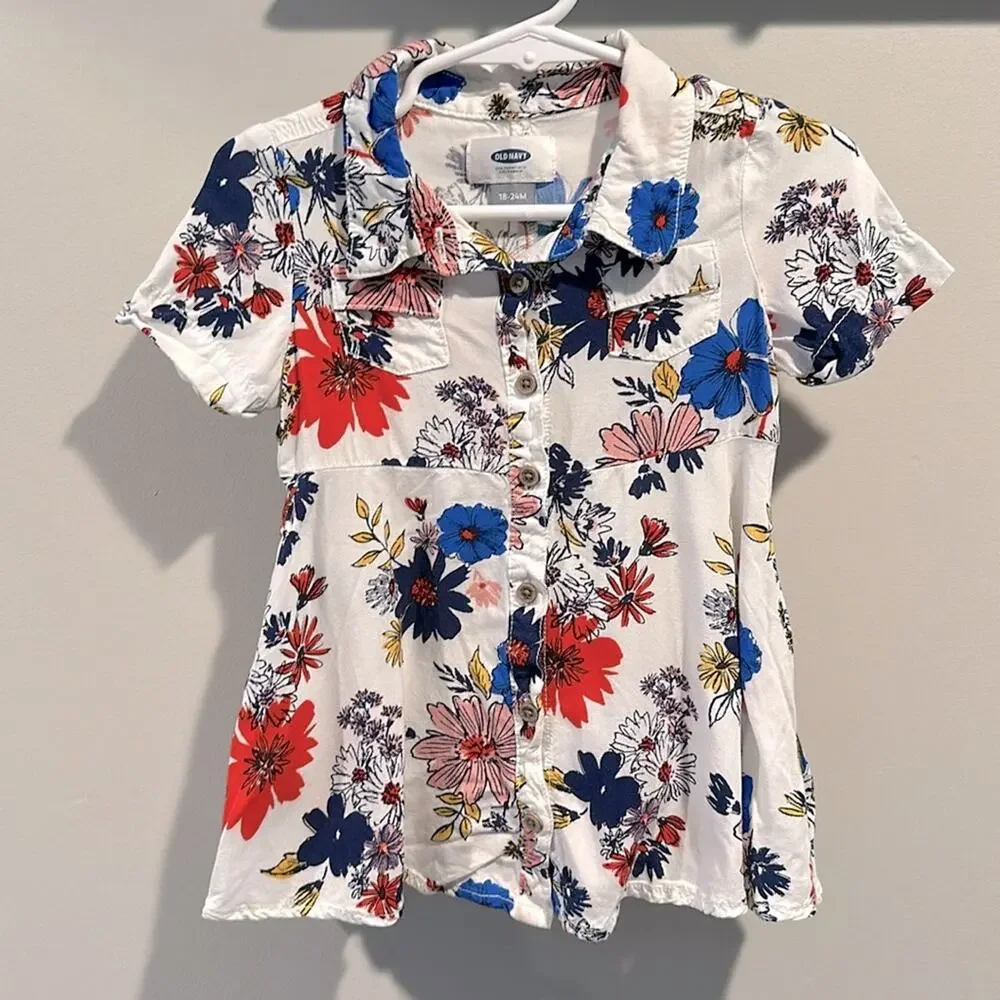 Old Navy Baby Girl 18-24 Month White Floral‎ Collared Dress